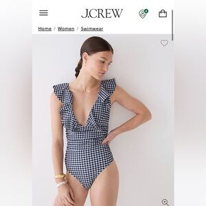 J Crew Ruched ruffle one-piece swimsuit in classic gingham | Size 6 *NWT*